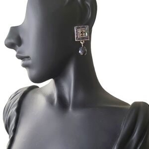 Vintage Premier Designs Aurora Rhinestone & Black Bead Dangle Earrings earrings